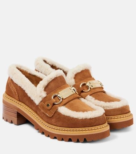 See By ChloÃ© Juliet shearling-trimmed suede loafer pumps - See By Chloe - Modalova