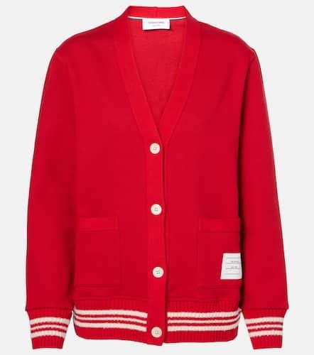 Bar bouclÃ©-trimmed cotton cardigan - Thom Browne - Modalova