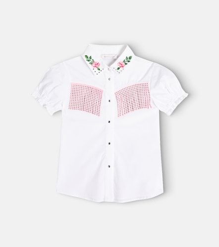 Camisa de popelín de algodón adornada - Monnalisa - Modalova