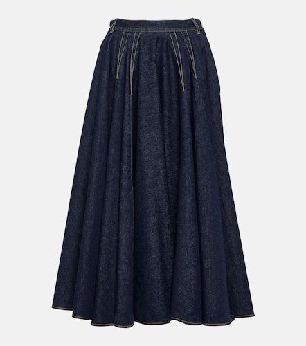 AlaÃ¯a Pleated high-rise denim midi skirt - Alaia - Modalova