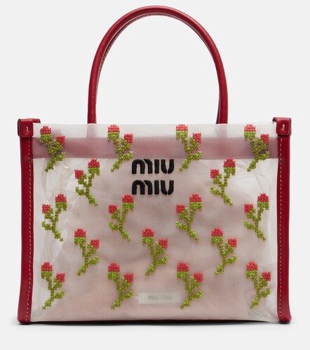 Borsa in mesh con pelle e ricamo - Miu Miu - Modalova