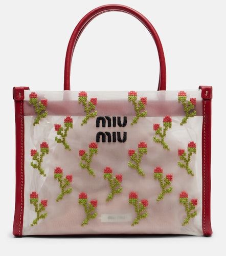 Embroidered floral mesh top-handle bag - Miu Miu - Modalova