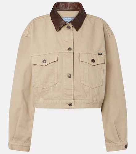 Leather-trimmed cropped denim jacket - Prada - Modalova