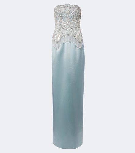 Abito lungo in raso con cristalli - Georges Hobeika - Modalova