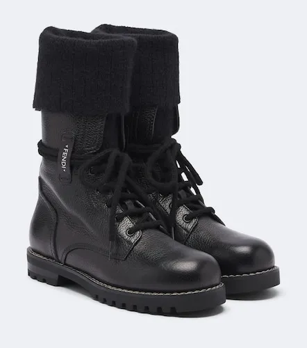 Wool-lined leather combat boots - Fendi - Modalova