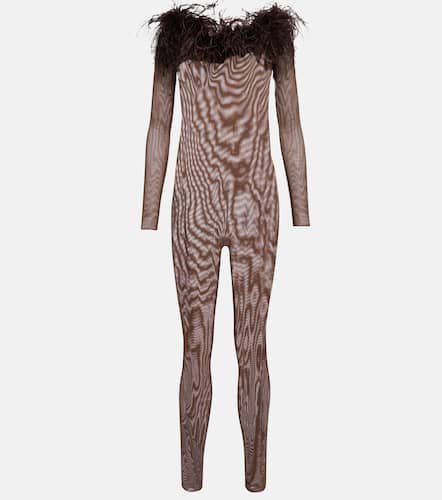 OsÃ©ree Feather-trimmed mesh jumpsuit - Oseree - Modalova