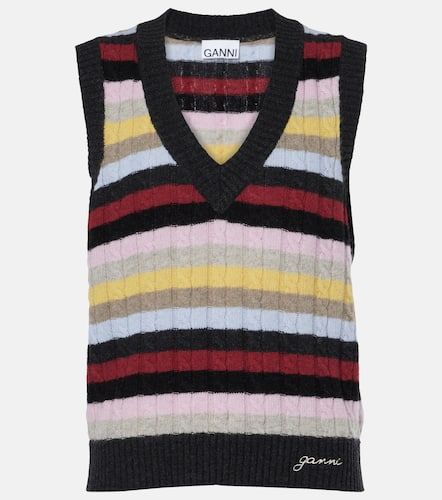 Striped cable-knit wool-blend sweater vest - Ganni - Modalova