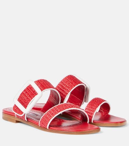 Tituba leather-trimmed raffia sandals - Manolo Blahnik - Modalova