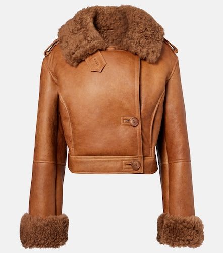 Cropped shearling-trimmed leather jacket - Chloe - Modalova
