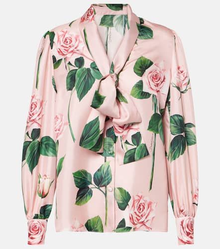 Blusa de satén de seda floral con lazada - Dolce&Gabbana - Modalova