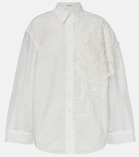 Camicia in popeline di misto cotone con ricamo - Brunello Cucinelli - Modalova