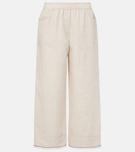 Pantaloni a gamba larga cropped in lino - Brunello Cucinelli - Modalova