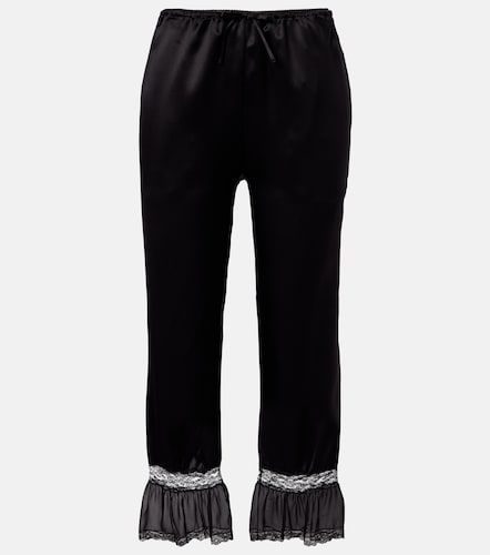 Pantaloni a gamba larga in raso di seta con pizzo - Saint Laurent - Modalova