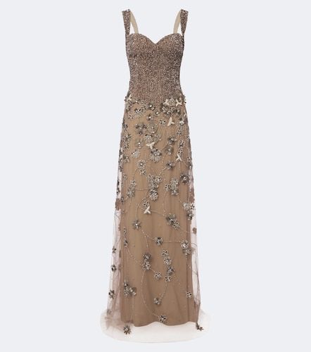 Abito lungo in tulle con cristalli - Georges Hobeika - Modalova