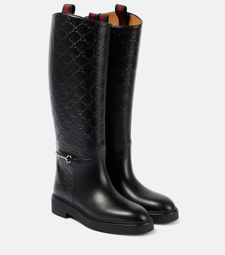 Horsebit GG debossed leather knee-high boots - Gucci - Modalova