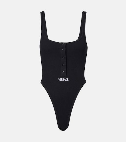 Ribbed-knit logo cotton-blend bodysuit - Versace - Modalova