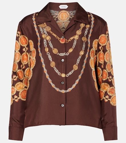 Camisa cropped de sarga de seda estampada - Versace - Modalova