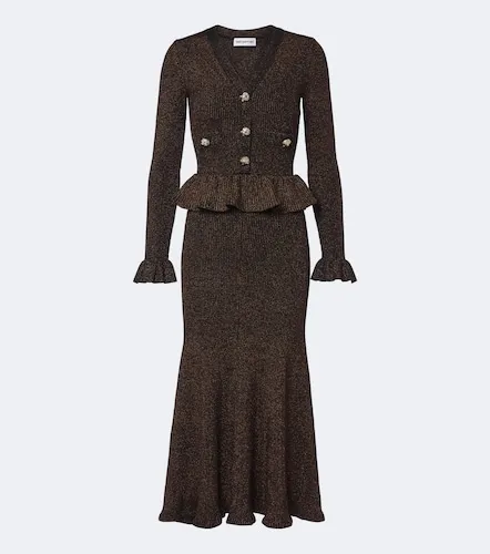 Knitted LurexÂ® peplum midi dress - Self-Portrait - Modalova