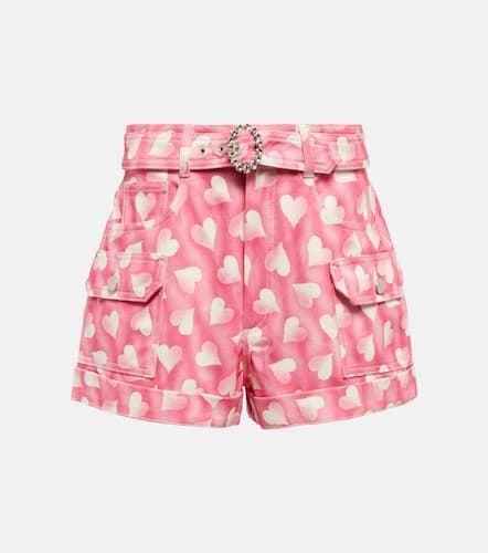 Heart-print high-rise denim shorts - Alessandra Rich - Modalova