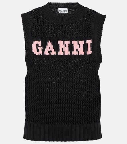 Logo ribbed-knit cotton-blend vest - Ganni - Modalova