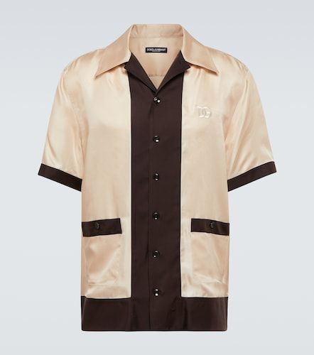 Camicia bowling in twill di seta con logo - Dolce&Gabbana - Modalova