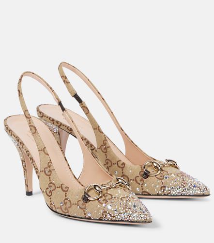 Horsebit GG Canvas crystal-embellished pumps - Gucci - Modalova