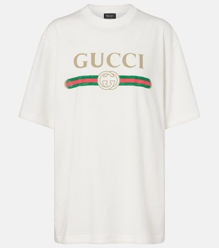 Camiseta de jersey de algodón y seda con logo - Gucci - Modalova