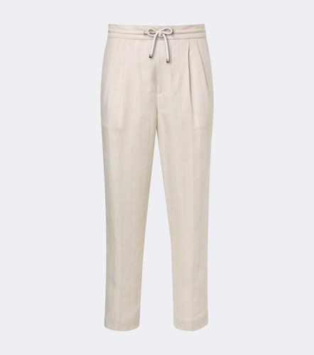 Pantalones rectos de lino y algodón a rayas - Brunello Cucinelli - Modalova
