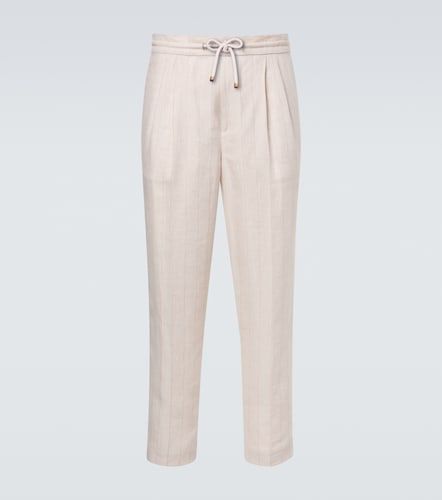 Pantaloni regular in lino e cotone a righe - Brunello Cucinelli - Modalova
