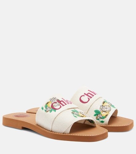 Woody embroidered linen slides - Chloe - Modalova