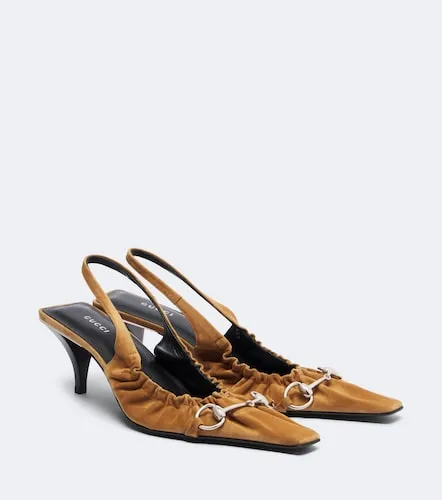 Vittoria Horsebit suede slingback pumps - Gucci - Modalova