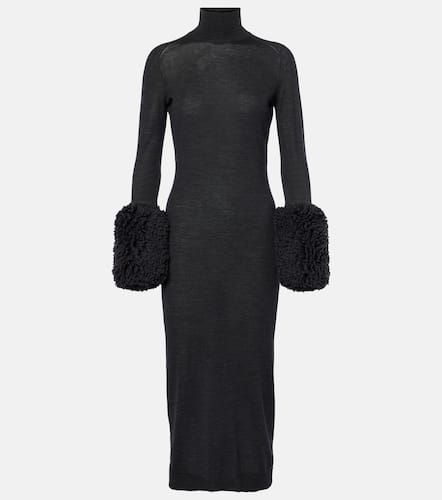 AlaÃ¯a Faux shearling-trimmed virgin wool midi dress - Alaia - Modalova