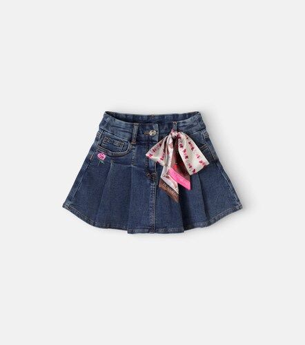 Falda de denim plisada bordada con satén - Monnalisa - Modalova