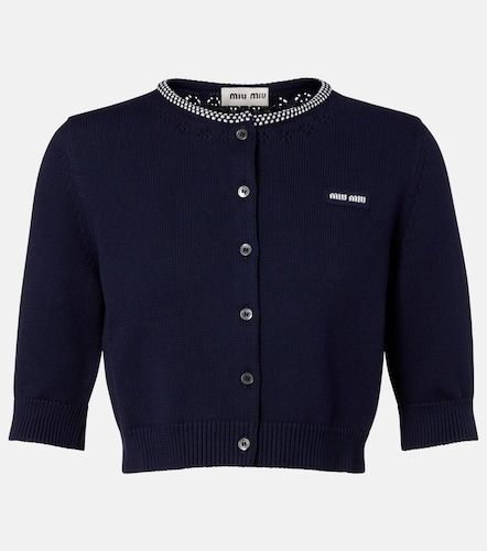 Cárdigan cropped de algodón con logo - Miu Miu - Modalova