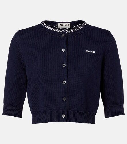 Cárdigan cropped de algodón con logo - Miu Miu - Modalova