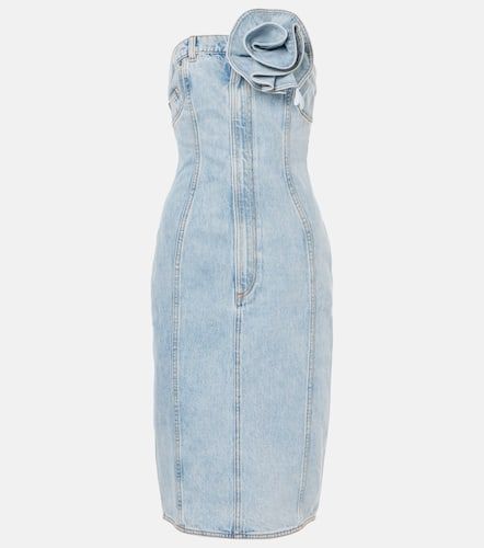 Floral-applique denim midi dress - Area - Modalova