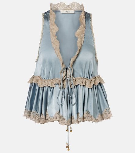 Chloé Top de satén de seda con encaje - Chloe - Modalova