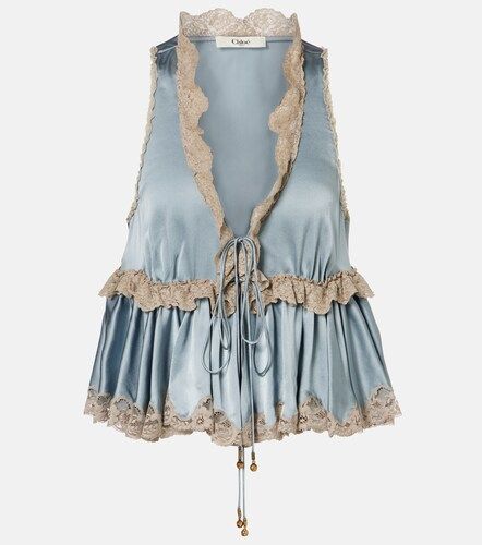 Chloé Top in raso di seta con pizzo - Chloe - Modalova