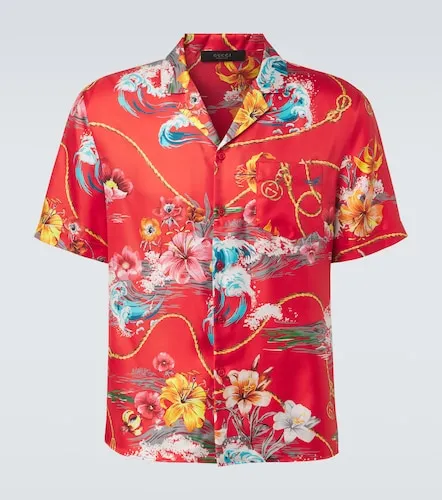 Camisa bowling de sarga de seda floral - Gucci - Modalova