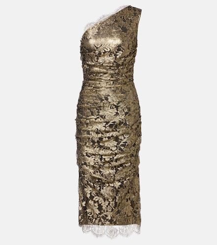 Abito midi monospalla in pizzo con lamé - Dolce&Gabbana - Modalova