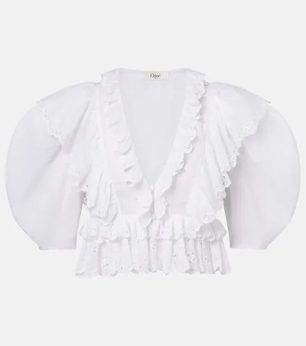 Embroidered ruffled cotton top - Chloe - Modalova