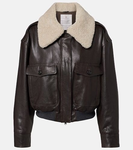 Bomberjacke aus Leder mit Shearling - Brunello Cucinelli - Modalova