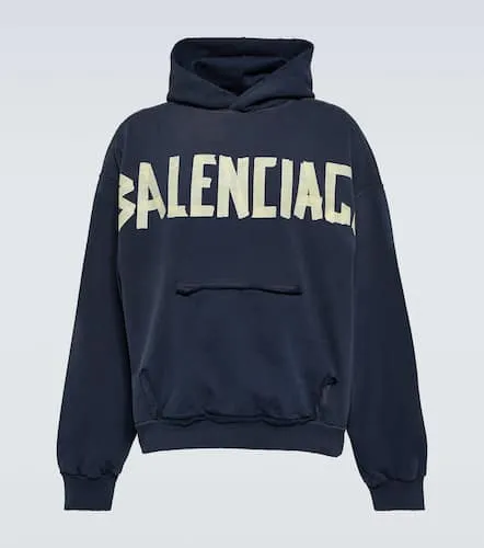 Tape logo cotton jersey hoodie - Balenciaga - Modalova