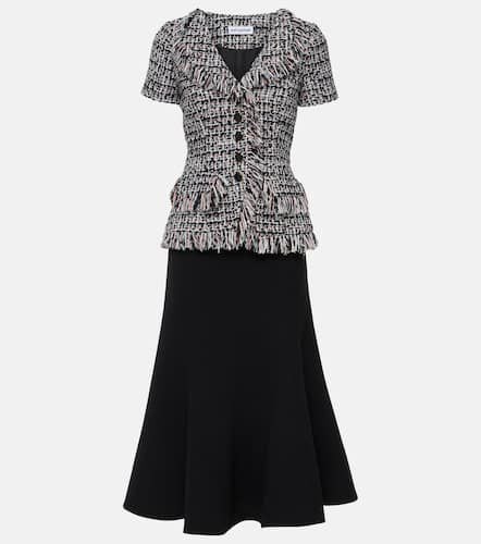 Fringed bouclÃ© and crÃªpe midi dress - Self-Portrait - Modalova