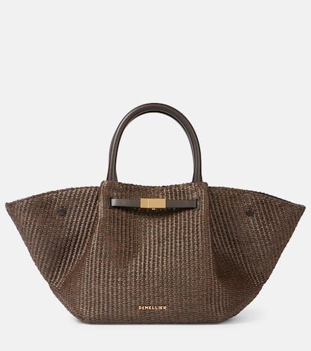 New York Midi leather-trimmed raffia tote bag - DeMellier - Modalova