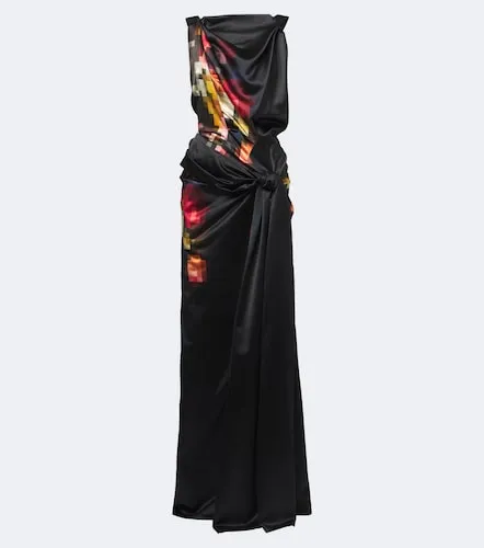 Draped printed silk satin gown - Dries Van Noten - Modalova