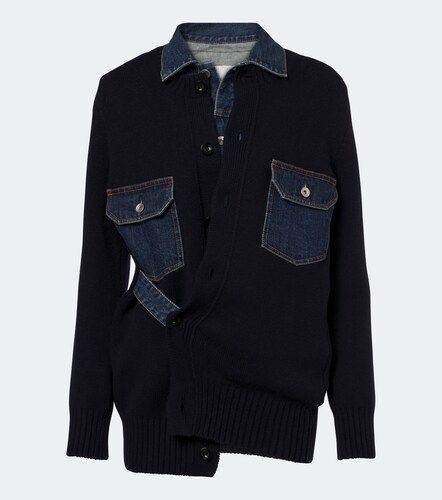 Cárdigan en mezcla de lana con denim a capas - Sacai - Modalova