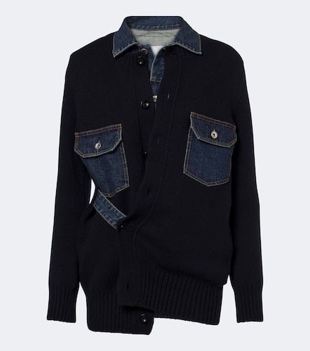 Cardigan in misto lana e denim - Sacai - Modalova