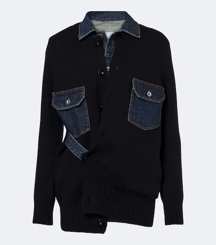 Layered wool-blend and denim cardigan - Sacai - Modalova