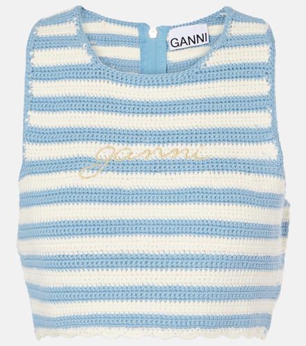 Striped cotton crochet crop top - Ganni - Modalova